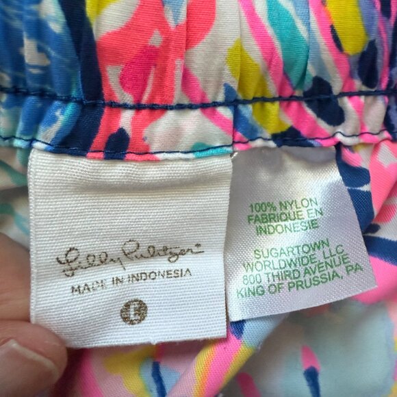 Lilly Pulitzer Nylon Swim Shorts Women's L Beach Flamingo Seashells Pockets - Picture 3 of 9